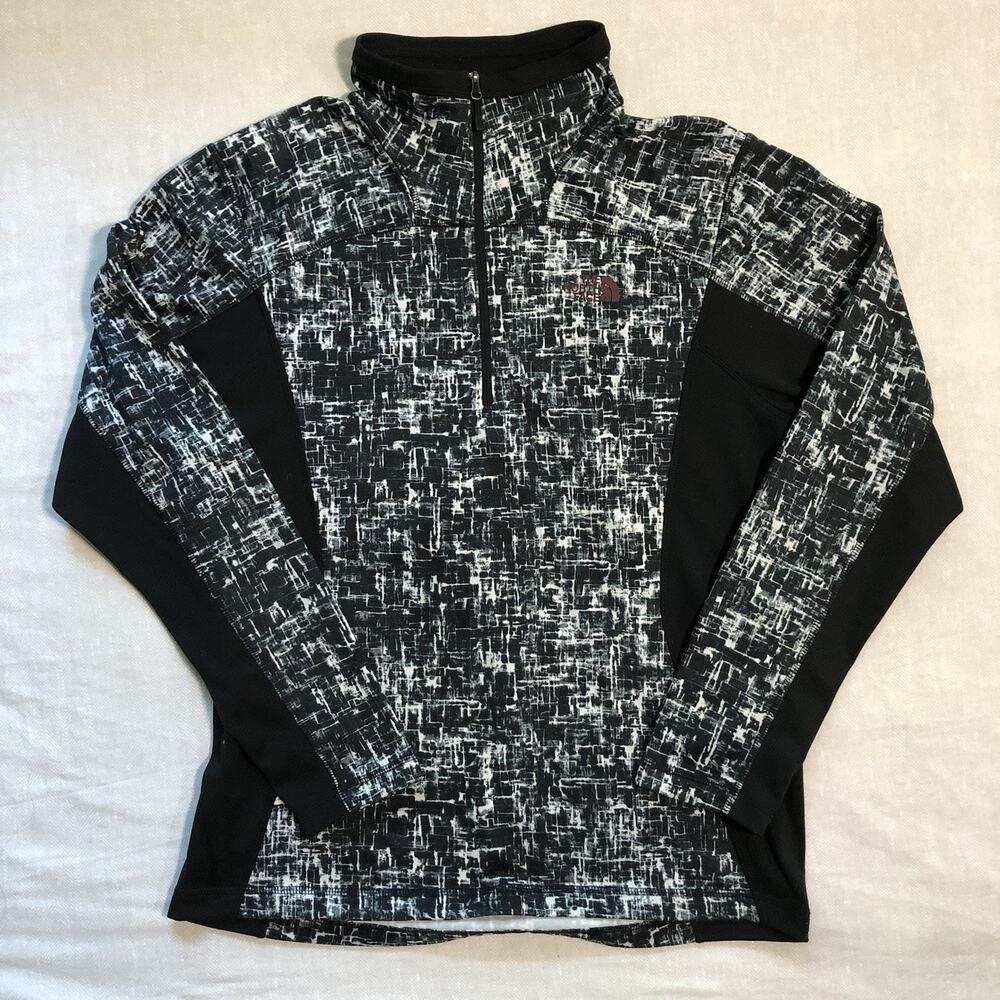 The North Face Cinder Men’s M 1/4 Zip Pullover Black White Geometric Long Sleeve